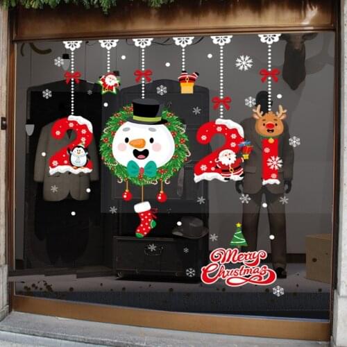 2021New Snowflake Santa Elk Decor Christmas Colorful Static Glass Sticker Window Home Decoration