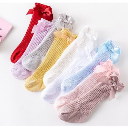 Girls Baby Socks Bowknot Mesh Socks Baby Princess Socks Infants Knee Length Socks Newborn Thin Cotton Socks