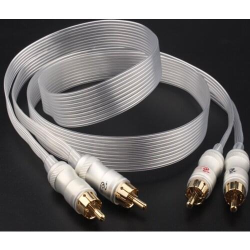 Pair Audiophile Silver Plated RCA Male To Male HiFi Audio Cables with Gold Plated RCA Plug