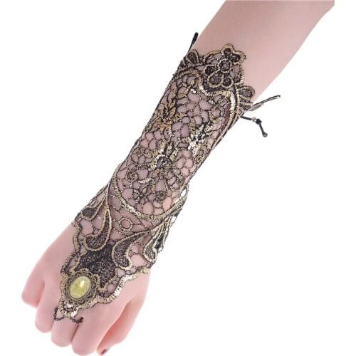 Sexy Women Ladies Steampunk Goth Party Costume Fingerless Gloves Ivory Lace Gloves