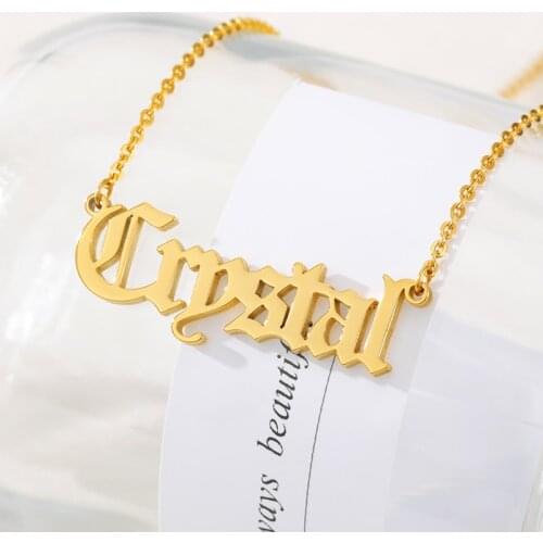 Personalized Old English Name Necklace, Customized Nameplate Necklaces Custom Stainless Steel, Long Necklace Friendship Gifts bf