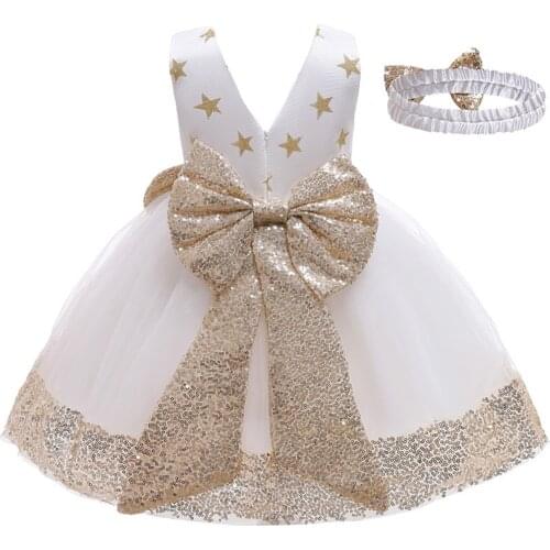 Pudcoco Toddler Kid Girl Princess Dress Star Sequin Bowknot Mesh Daily Birthday Ballet Gown Dress with Headband 1-6 Years