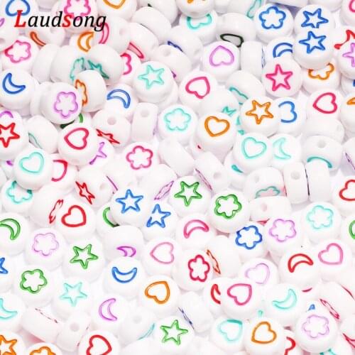 7mm Clorful Mixed Flower Star Moon Heart Acrylic Beads Round Flat Spacer Letter Beads For Jewelry Making Diy Bracelet Necklace