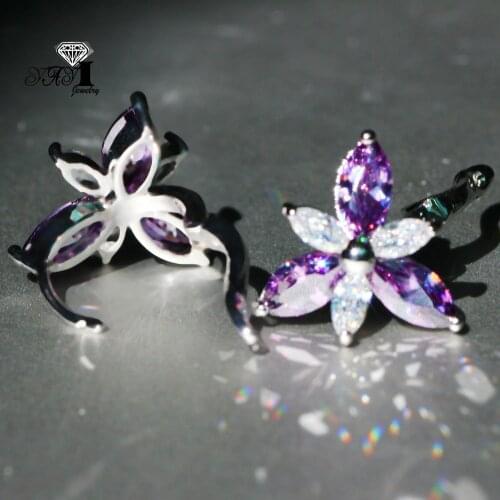 YaYI Jewelry Purple Natural Moissanite Gemstones Zirconia Silver Color Wedding Party Hoop Ear Stud Precious Tassel Earrings