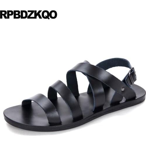 Native roman size 45 leather slides black 46 strap shoes plus high quality water toe loop slippers men gladiator sandals summer