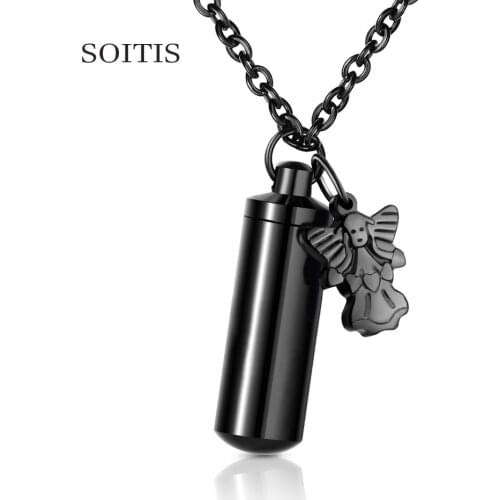 SOITIS Cremation Urn Pendant Necklace for Ashes Keychain Vial Jewelry Angel Wing Decorative Virgin Mary/Heart Shape Ornaments