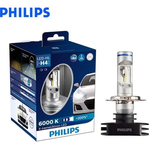 Philips LED H4 H7 H8 H11 H16 9005 9006 X-treme Ultinon LED Car Headlight Fog Lamps 6000K Cool White +200% Brighter Bulbs, Pair