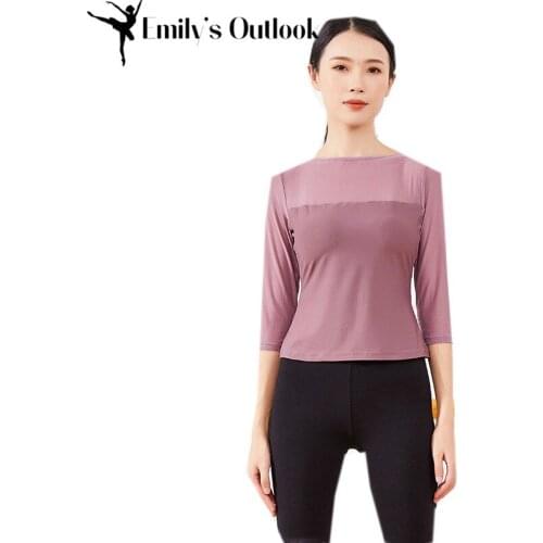 High Stretch Women Dance Wear Comfortable Loose Shirt Ballet Dance Blouse Mesh Neck Practice Top Long Sleeve Adults Plus Size