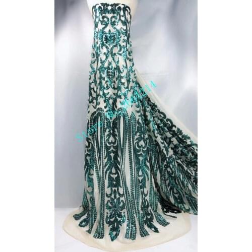 Green color sequins cream mesh embroidered African Tulle Lace Fabric sequins French Lace Fabric with top quality
