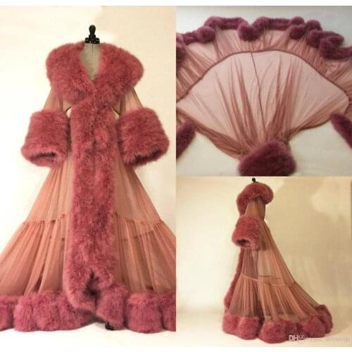 Luxury Fur Trim Womens Sleepwear Nightgown Party Bathrobes Pyjams Robes Luxury Bride Sleepwear Bath Robes Women Pajama