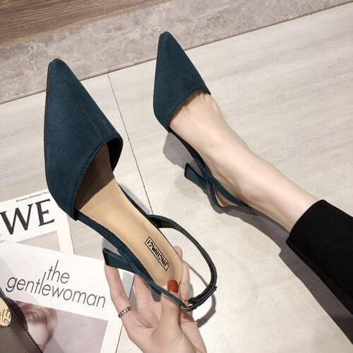 Women Sandals High Heels 2019 Summer New Basic Pointed-toe Casual Buckle Strap Solid thin fine heels Ladies Sandal 35-39