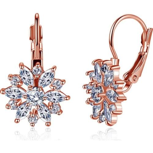 2021 New Vintage Earrings Rose Gold Crystal CZ Bling Drop Earrings For Women Girls Christmas Gfit Fashion Wedding Jewelry