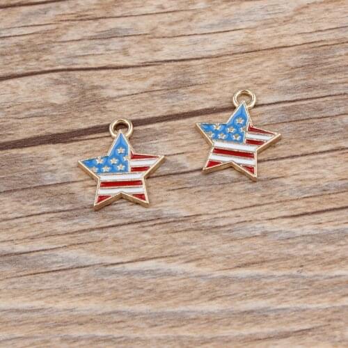 10pcs/lot 16*18mm New Arrival Stars Shape Enamel Charms Gold Color Tone Flags Charm Pendants Oil Drop DIY Bracelet