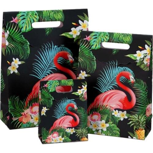 10pcs/pack Flamingo Black Gift Bag Handbag Sticking Handbags For Wedding Party Birthday Gift Paper Bag Flowers