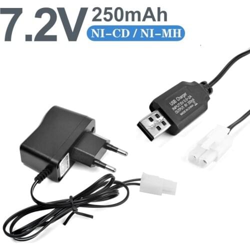 100Pcs 7.2V 250mAh USB Charger For Ni-Cd Ni-MH Battery Pack EL6.2-2P KET-2P Tamiya Plug Input DC 5V Output 7.2V Charger