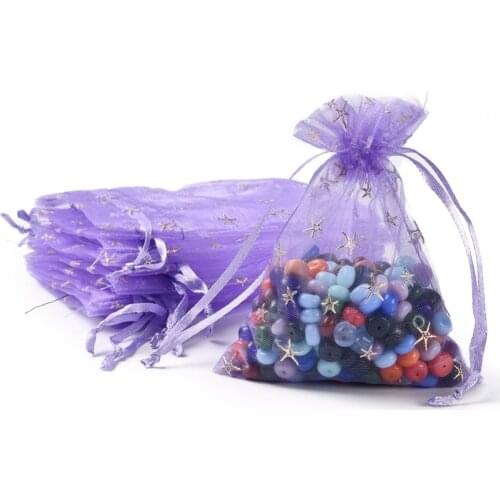 100pcs Christmas Organza Bags, White, about 9cm wide, 13cm long