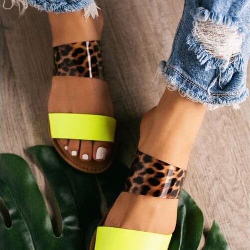 2019 Summer Women Sandals Leopard Print Slip-on Shallow Flat Jelly Shoes Ladies Outdoor Holiday Slipper 9046