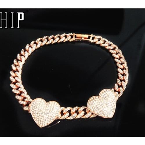 Hip Hop 8MM Wide Gold Silver Color Ice Out Cuban Chain Anklet With Heart Shape For Women Girls Jewelry