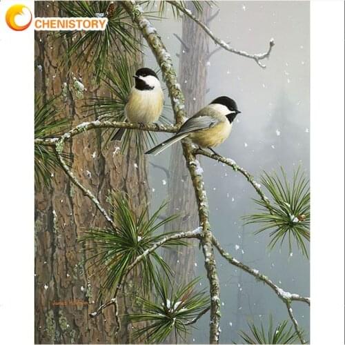 CHENISTORY Little Birds On Tree Oil Painting By Numbers For Home Decor Acrylic Pigment Color On Canvas Hand Painted Wall Art Pho