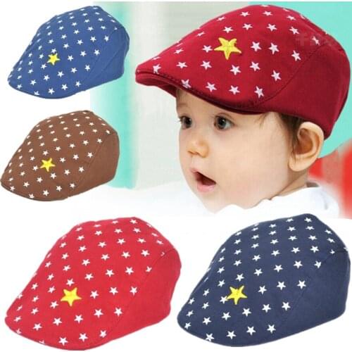 1-3 years old Childrens Berets Cotton Little Star Embroidery Printing Dome Hats Unisex Wild Octagonal Cap Baseball Cap Baby Hat