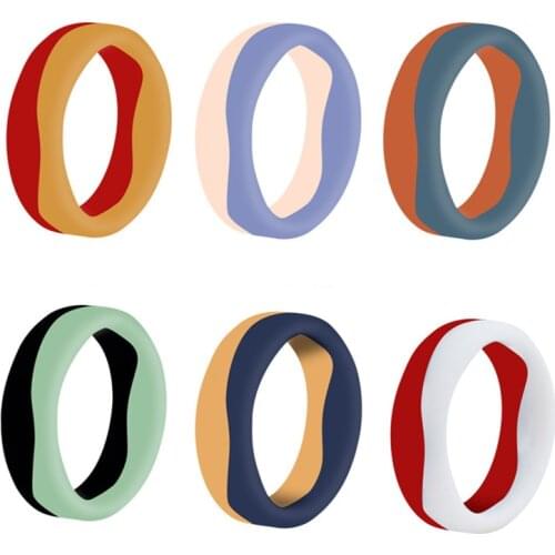 Julie Wang 6PCS/Set Women Bicolor Silicone Ring Fashion Party Outdoor Sport Grooved Wedding Gift Cocktail Rings 4-10 US Szie