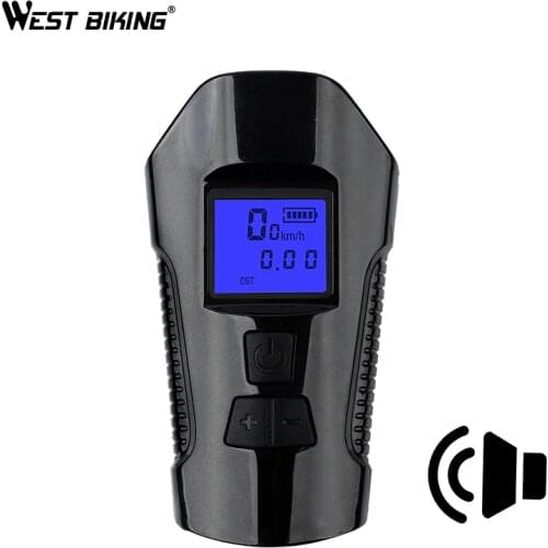 WEST BIKING Bicycle Bell 3 IN 1 USB Recharge Waterproof Bicycle Speaker Bike Computer Stopwatch Bike Light Lamp Alarm Bike Horn