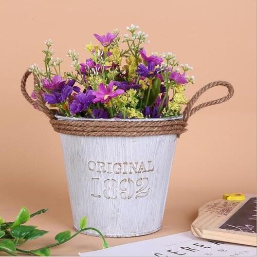 French Galvanised Metal Tin Flower Succulent Plant Pot Bucket Flower Vase
