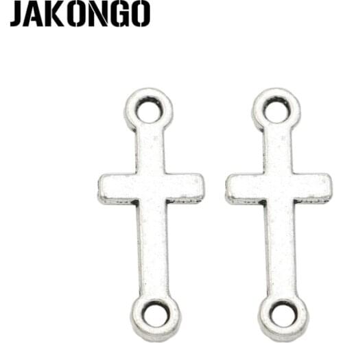 JAKONGO Antique Silver Plated 1-1 Cross Connectors Fit Bracelets Earrings Jewelry Findings Accessories Making Craft DIY 20x8mm