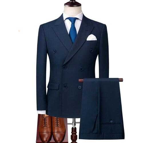 3 Piece Double Breasted Suits for Mens 2021 Terno Masculino Slim Fit Mens Formal Custom Made Navy Suits Set Jacket Pants Vest