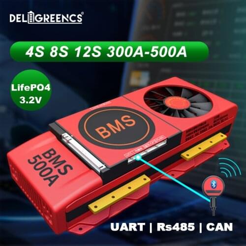 LiFePO4 Smart BMS 4S 8S 12S 300A 400A 500A with Fan UART RS485 modbus Bluetooth 12V 24V 36V for electric vehicle