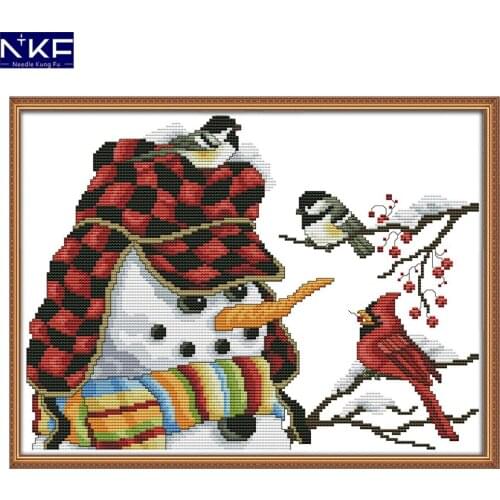 NKF Christmas Snowman and Bird Cross Stitch Handmade Craft Needlework Cross-Stitch Embroidery Kit Cross Stitch for Home Decor