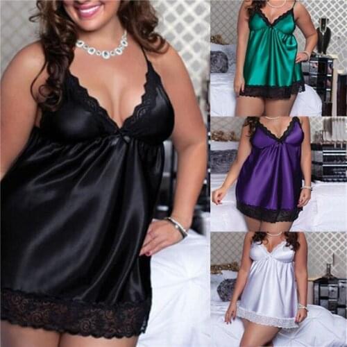 Sexy Erotic NightdressLadies Fashion Lace Patchwork V Neck Backless Spaghetti Strap Sleepwear Female Nightgown Plus Size 6XL