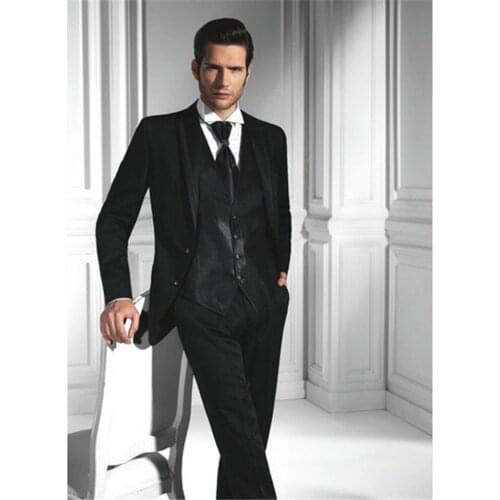 New Classic Men’s Suit Smolking Noivo Terno Slim Fit Easculino Evening Suits For Men one button best man Black groom tuxedo