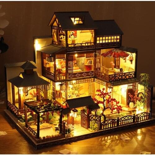 New Diy Doll House Toy Japanese Architecture Doll House Hot Spring House Japanese Style Simulated Villa Toy Lover Gift With Lamp