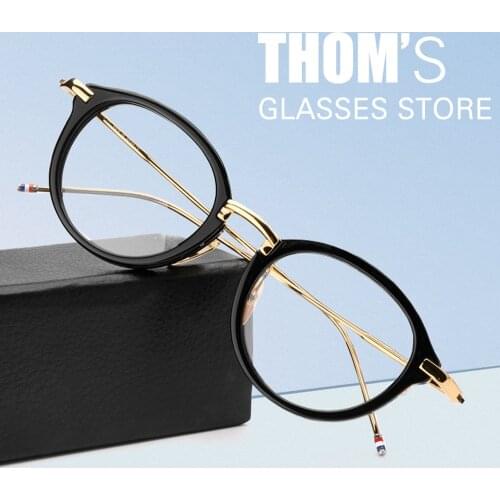 Thom TB 011 acetate fashion glasses frame mens and womens retro round glasses myopia optical prescription glasses