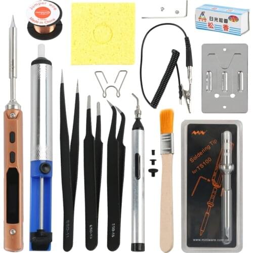 Full Set Mini TS100 Digital Electric USB Smart Adjustable Soldering Iron Set 65W LCD Programmable + 2 Solder Iron Tips