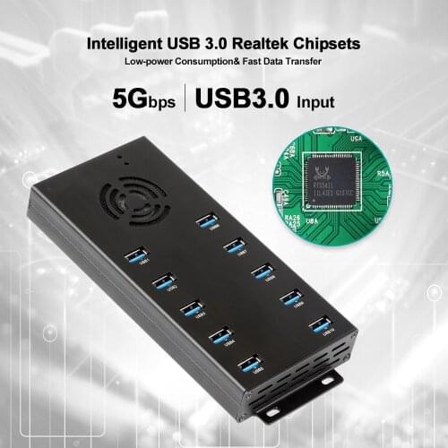 LADAGOGO 10 port USB 3.0 industrial Hub splitter includes independent over-current detection and circuit protection With Power