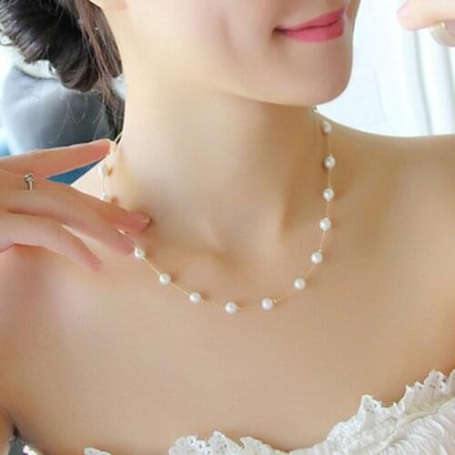 Simple Imitation Pearl Necklaces Fashion Women Wild Clavicle Necklace Rose Silver Color Bijoux Femme Gift for Friends