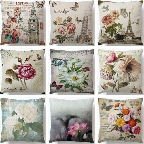 Retro Flower Pattern Pillow Cushion Cover Plant Home Decor cojines decorativos para sofa Vintage Modern Cusion Cover