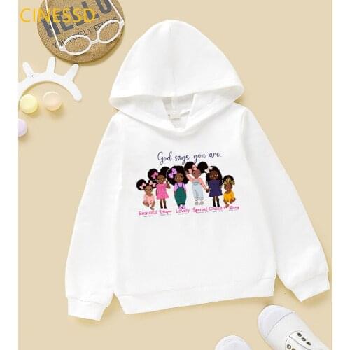 God Says You Are Beautiful Little Black Girls Magic Clothes Winter 2020 Merry Christmas Graphic Hoodie Children Teen Tops Gift