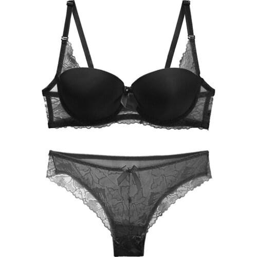 Sexy Seamless Bra Briefs Set Push Up Bra Underwire Brassiere Lace Panties For Women B C Cotton Cup Breathable Female Intimates