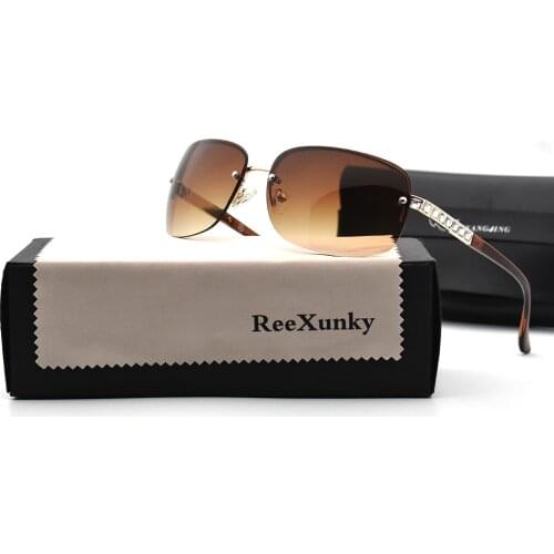 Rhinestone Sunglasses Women Rectangle Rimless Shining Diamond Sun Glasses Ladies Shades Visor Oculos Top