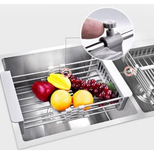 Kitchen sink storage rack adjustable stainless steel drain basket telescopic extension filter vegetable dryer storage tray rack