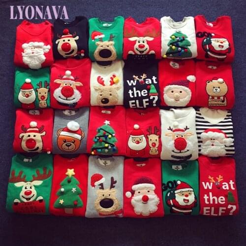 Jersey Christmas Sweater Family Look New Year Pullover Reindeer Matching Outfits Father Mother Daughter Mom Me Kids Winter