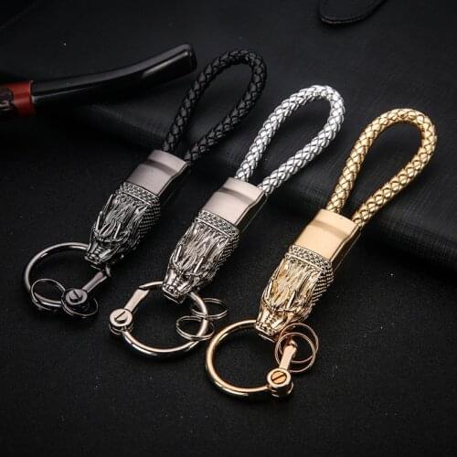 High-end Car Dragon Head Braided Rope Keychain Auto Men Keyring for Hyundai Infiniti LOTUS Mitsubishi Nissan Renault Suzuki SEAT