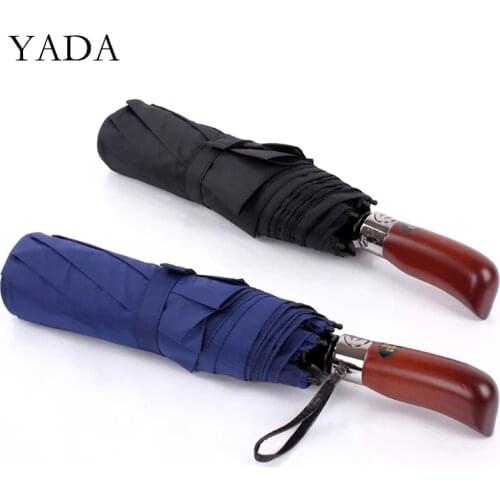 YADA Pure Business Double Wooden Handle Automatic Umbrella Man UV Rainproof Umbrella Parasol Rain Sun Light Umbrellas YD200296