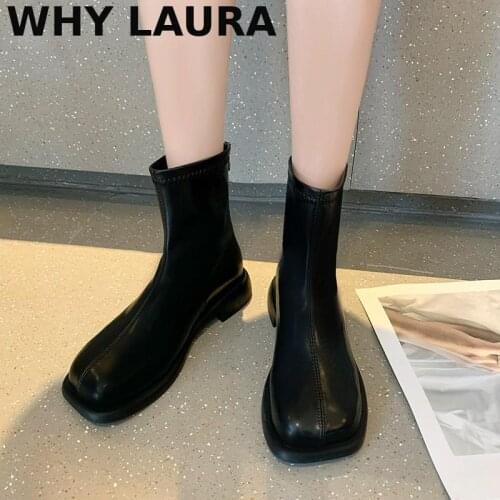 Ladies ankle boots spring autumn shoes back zipper square heel square head womens fashion ankle shoes