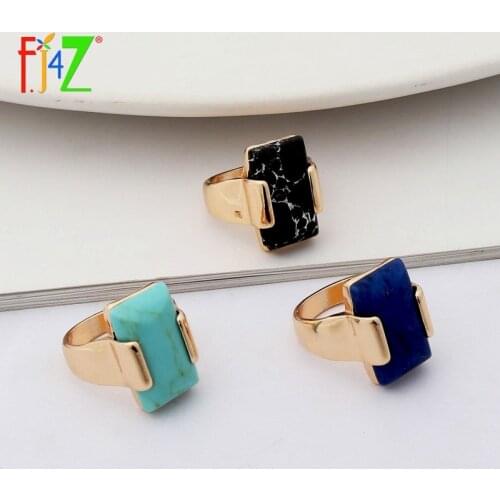 F.J4Z New 2019 Stylish Geometric Finger Rings for Women 3colors Nature Square Stone Top Rings Ladies Jewelry Gifts Dropship