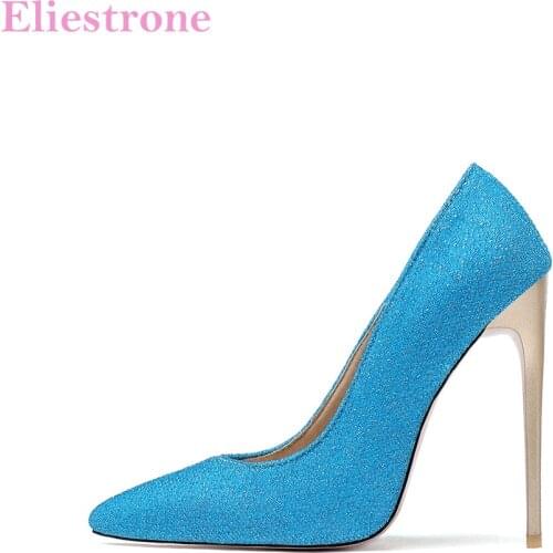 Hot Brand New Luxury Blue Yellow Women Dress Pumps Sexy Super High Heels Lady Nude Party Shoes LK285 Plus Big Size 11 43 47