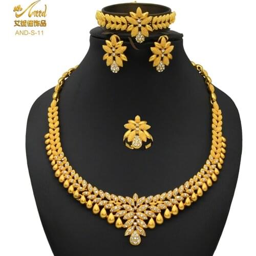 ANIID African Jewelry Set Big Necklace Dubai Ethiopian Gold Jewelery Sets Earring Bracelet For Women Bridal Choker Jewelrl